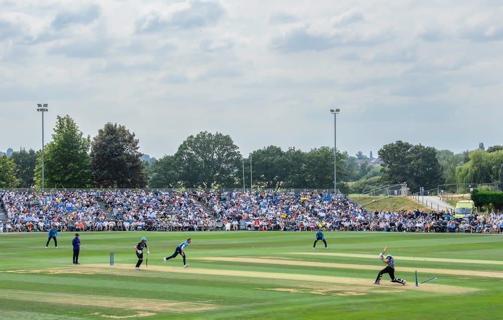 Picture by Allan McKenzie/SWpix.com - 29/07/2026 - Cricket - Metro Bank One-Day Cup - Yorkshire Vikings v Worcester Rapids - York Cricket Club, York, England - Worcestershire's Ben Gibbon is bowled by Yorkshire's George Hill.