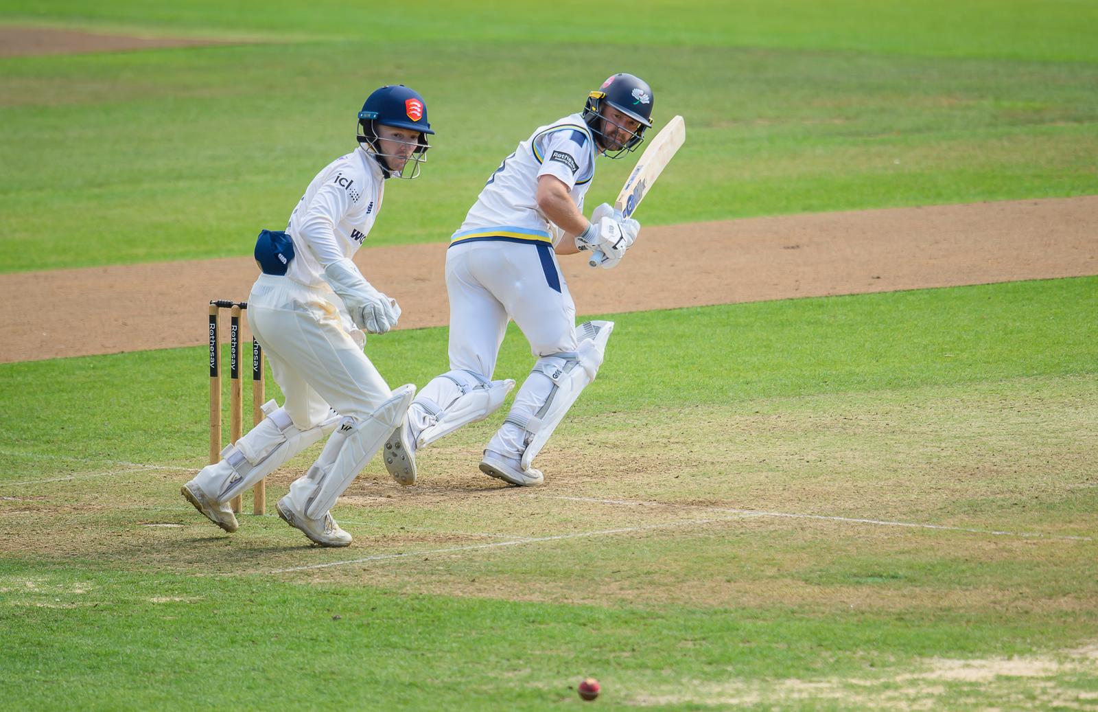 Picture by Allan McKenzie/SWpix.com - 08/09/2026 - Cricket - Rothesay County Championship - Yorkshire County Cricket Club v Essex County Cricket Club - Headingley Cricket Ground, Leeds, England - Yorkshire's Adam Lyth hits out against Essex.